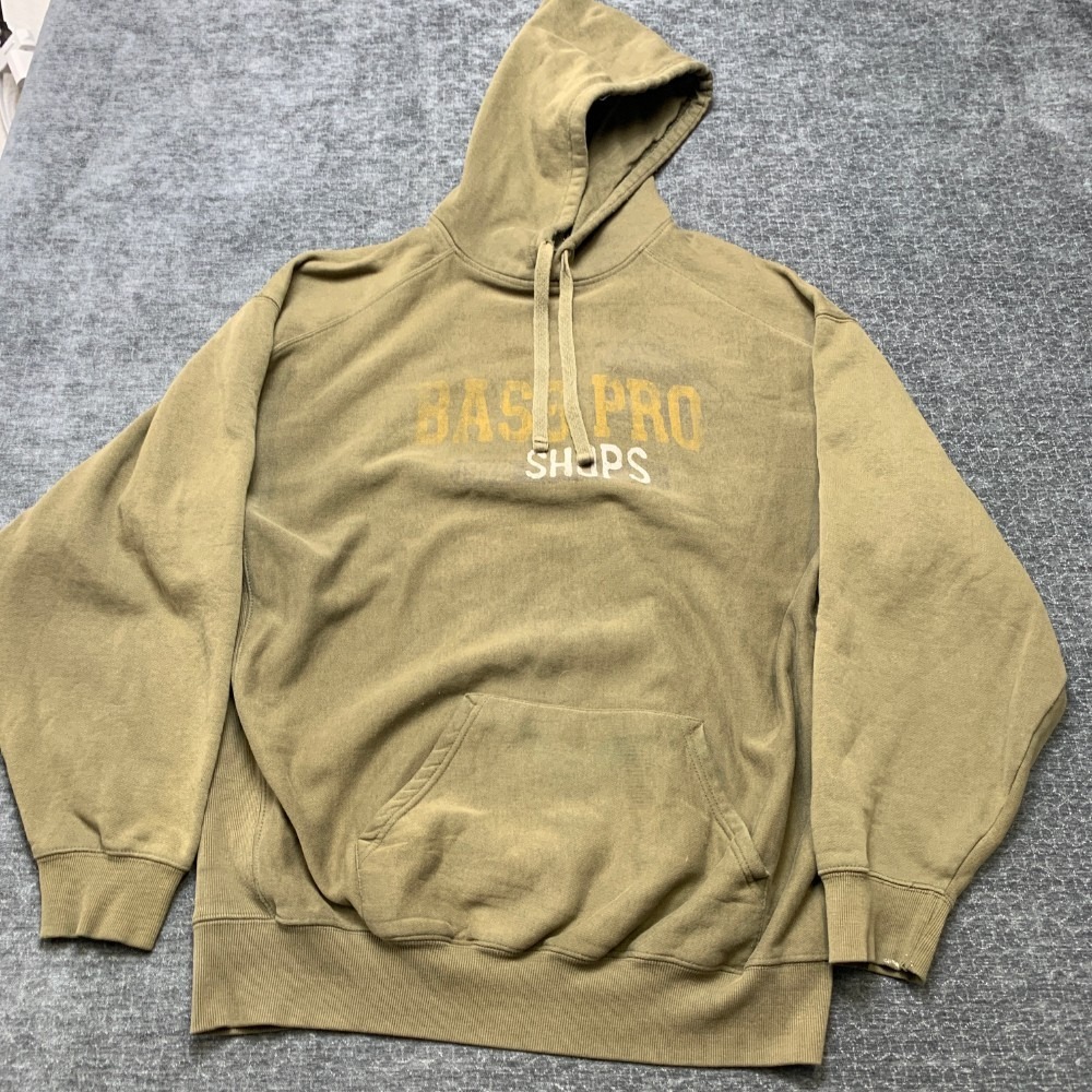 Bass Pro Shops Hoodie Men XL Olive Green Kangaroo Pocket Drawstring Fleece Lined